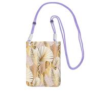 Bolso bandolera pequeño, cartera para teléfono móvil, bolso bandolera, diseño de planta tropical en dorado.,Morado