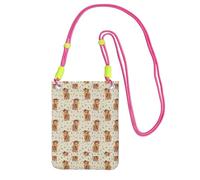 Bolso bandolera pequeño, cartera para teléfono móvil, bolso bandolera, diseño de vaca con flores de las Tierras Altas en color canela.,Fucsia