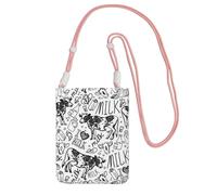 Bolso bandolera pequeño, cartera para teléfono móvil, bolso bandolera, diseño de vaca y leche dibujado a mano.,Rosa