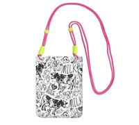 Bolso bandolera pequeño, cartera para teléfono móvil, bolso bandolera, diseño de vaca y leche dibujado a mano.,Fucsia