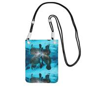 Bolso bandolera pequeño, cartera para teléfono móvil, bolso bandolera, encantador beso de amantes del manatí,Negro