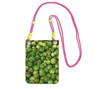Bolso bandolera pequeño, cartera para teléfono móvil, bolso bandolera, estampado de coles de Bruselas verdes.,Fucsia