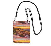 Bolso bandolera pequeño, cartera para teléfono móvil, bolso bandolera, estampado de paisaje otoñal.,Negro