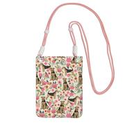 Bolso bandolera pequeño, cartera para teléfono móvil, bolso bandolera, estampado floral Airedale Terrier.,Rosa