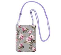 Bolso bandolera pequeño, cartera para teléfono móvil, bolso bandolera, estilo shabby chic vintage con tulipán rosa.,Morado
