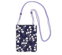 Bolso bandolera pequeño, cartera para teléfono móvil, bolso bandolera, flores de magnolia azul marino.,Morado