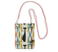 Bolso bandolera pequeño, cartera para teléfono móvil, bolso bandolera, gato con arte moderno del siglo XX,Rosa