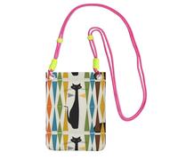 Bolso bandolera pequeño, cartera para teléfono móvil, bolso bandolera, gato con arte moderno del siglo XX,Fucsia