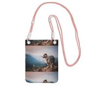 Bolso bandolera pequeño, cartera para teléfono móvil, bolso bandolera, pastor australiano, montañas, mascotas australianas, perros,Rosa