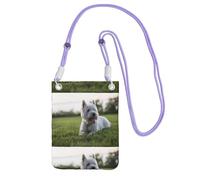 Bolso bandolera pequeño, cartera para teléfono móvil, bolso bandolera, perros Westie Lawn West Highland White Terrier,Morado