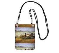 Bolso bandolera pequeño, cartera para teléfono móvil, bolso bandolera, Toscana vista desde una piedra, antiguo pueblo de Montepulciano, Italia, en un día nublado.,Negro