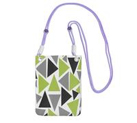 Bolso bandolera pequeño, cartera para teléfono móvil, bolso bandolera, triángulos aleatorios, verde lima, gris, negro sobre blanco.,Morado