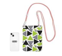 Bolso bandolera pequeño, cartera para teléfono móvil, bolso bandolera, triángulos aleatorios, verde lima, gris, negro sobre blanco.,Rosa