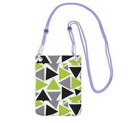 Bolso bandolera pequeño, cartera para teléfono móvil, bolso bandolera, triángulos aleatorios, verde lima, gris, negro sobre blanco.,Morado