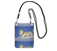 Bolso bandolera pequeño, cartera para teléfono móvil, monedero, bolso bandolera, perros Westie de invierno, West Highland White Terrier,Negro
