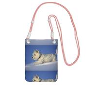 Bolso bandolera pequeño, cartera para teléfono móvil, monedero, bolso bandolera, perros Westie de invierno, West Highland White Terrier,Rosa