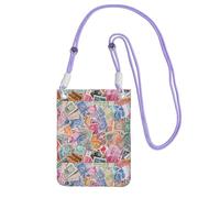 Bolso bandolera pequeño, cartera para teléfono móvil, monedero, bolso bandolera, sellos postales antiguos de varios países.,Morado