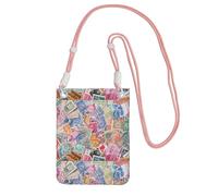 Bolso bandolera pequeño, cartera para teléfono móvil, monedero, bolso bandolera, sellos postales antiguos de varios países.,Rosa