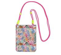 Bolso bandolera pequeño, cartera para teléfono móvil, monedero, bolso bandolera, sellos postales antiguos de varios países.,Fucsia