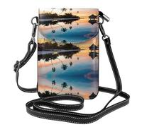 Bolso bandolera pequeño con estampado de atardecer tropical para mujer con ranura para tarjetas de crédito
