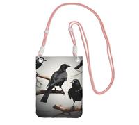 Bolso bandolera pequeño con estampado de cuervo negro con diseño de pájaros en una rama para teléfono celular, cartera con correa ajustable para mujer, Rosa, Talla única