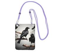 Bolso bandolera pequeño con estampado de cuervo negro con diseño de pájaros en una rama para teléfono celular, cartera con correa ajustable para mujer, Púrpura, Talla única
