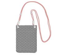 Bolso bandolera pequeño, monedero para teléfono móvil, bolso bandolera, clásico, blanco y negro, cuadros, geométrico, victoriano,Rosa