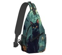 Bolso bandolera pequeño para festivales de Halloween con diseño de gato, ligero, para hombre y mujer. Bolso de pecho, bandolera, mochila antirrobo con correa ajustable para el hombro, ideal para activ