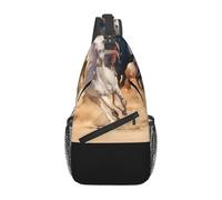 Bolso bandolera pequeño para hombre con diseño de caballo salvaje corriendo contra la tormenta de arena. Mochila pequeña de viaje para el hombro.
