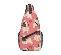 Bolso bandolera pequeño para hombre con diseño de perro pug y corazón para el Día de San Valentín. Mochila de viaje.