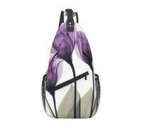 Bolso bandolera pequeño para hombre con estampado de flores de la esperanza en color morado lavanda. Mochila de viaje pequeña.