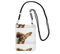 Bolso bandolera pequeño para teléfono móvil, monedero, bolso bandolera, cachorro de terrier ruso sobre fondo blanco.,Negro