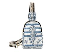 Bolso bandolera pequeño vintage con diseño de caballito de mar a rayas azules y blancas para mujer, bolsa cruzada, riñonera, bolsa de pecho con correa ajustable, Multi colorido, Mochilero