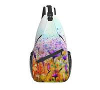 Bolso Bandolera Pintura al óleo Campo de Flores de Primavera Senderismo Mochila Bandolera Hombro Mochila de Viaje Paquete de Pecho para Hombres y Mujeres