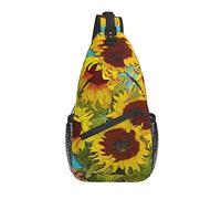 Bolso Bandolera Pintura al óleo Girasol Arte Senderismo Mochila Bandolera Hombro Mochila Viaje Pecho Paquete para Hombres Mujeres