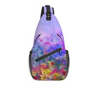 Bolso Bandolera Pintura al óleo Primavera Flor púrpura Senderismo Mochila Bandolera Hombro Mochila de Viaje Paquete de Pecho para Hombres y Mujeres