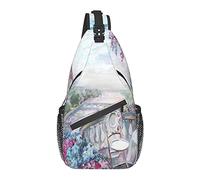 Bolso Bandolera Pintura al óleo Torre de Flores Senderismo Mochila Bandolera Hombro Mochila de Viaje Paquete de Pecho para Hombres y Mujeres