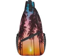 Bolso Bandolera Playa Palmera Atardecer Senderismo Mochila Crossbody Hombro Mochila Viaje Cofre Pack para Hombres Mujeres