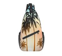 Bolso Bandolera Playa Palmera Puesta de Sol Coco Senderismo Mochila Crossbody Hombro Mochila Viaje Paquete de Pecho para Hombres Mujeres