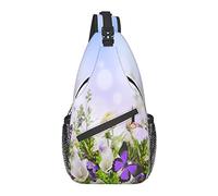 Bolso Bandolera Primavera Campo de Flores Mariposa Natural Senderismo Mochila Bandolera Hombro Mochila de Viaje Paquete de Pecho para Hombres y Mujeres