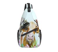Bolso Bandolera Primavera Vaca Flor Granja Senderismo Mochila Bandolera Hombro Mochila Viaje Pecho Paquete para Hombres Mujeres