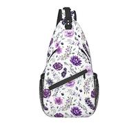 Bolso Bandolera púrpura Flor Hoja Baya botánico Senderismo Mochila Bandolera Hombro Mochila Viaje Pecho Paquete para Hombres Mujeres
