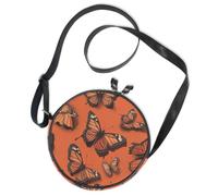 Bolso bandolera redondo de lona, bolso mensajero, color naranja y mariposa monarca