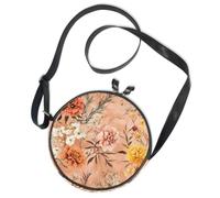 Bolso bandolera redondo de lona, bolso mensajero, diseño floral y botánico