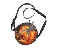 Bolso bandolera redondo de lona con diseño de zorro de Flame Spirit | Diseño único