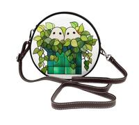 Bolso bandolera redondo de piel con diseño de dos bonitos fantasmas en maceta verde para mujer