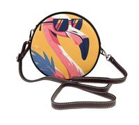 Bolso bandolera redondo de piel con diseño de flamenco de dibujos animados para mujer