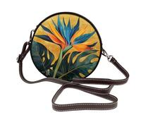 Bolso bandolera redondo de piel con diseño de pájaro del paraíso para mujer