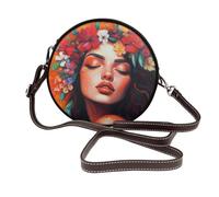 Bolso bandolera redondo de piel para mujer con pelo de flores