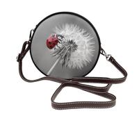 Bolso bandolera redondo de piel para mujer, diseño de paisaje en blanco y negro